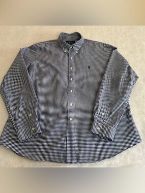 Polo Ralph Lauren Shirt Button Men's XL(?) Blue/White Check Classic Fit